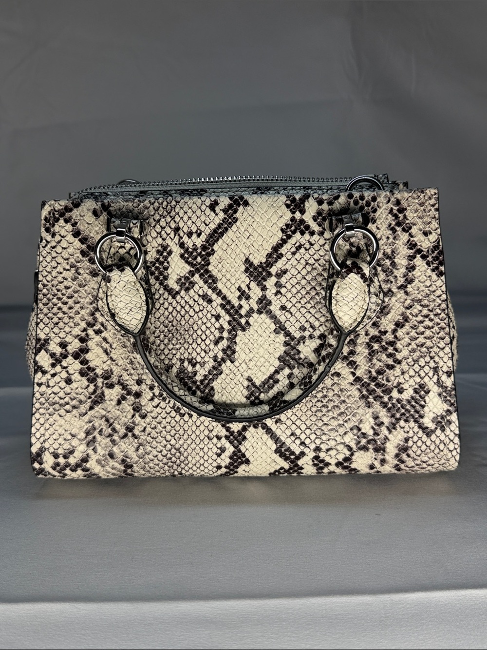 Michael Kors Black and White Snake-Print Satchel - Picture 2 of 11